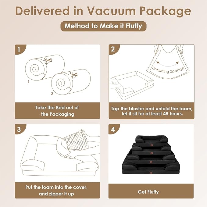 EHEYCIGA Orthopedic Dog Beds for Extra Large Dogs, Waterproof Memory Foam XXL Dog Bed with Sides, Non-Slip Bottom and Egg-Crate Foam Big Dog Couch Bed with Washable Removable Cover, Black