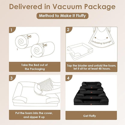 EHEYCIGA Orthopedic Dog Beds for Extra Large Dogs, Waterproof Memory Foam XXL Dog Bed with Sides, Non-Slip Bottom and Egg-Crate Foam Big Dog Couch Bed with Washable Removable Cover, Black