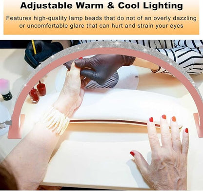Half Moon Nail Desk Lamp, 48W Manicure LED Light for Nails, 3360 Lumen Stepless Dimming with Wire Controller, 3 Light Modes Nail Light for Desk, Arch Light for Nail Techs