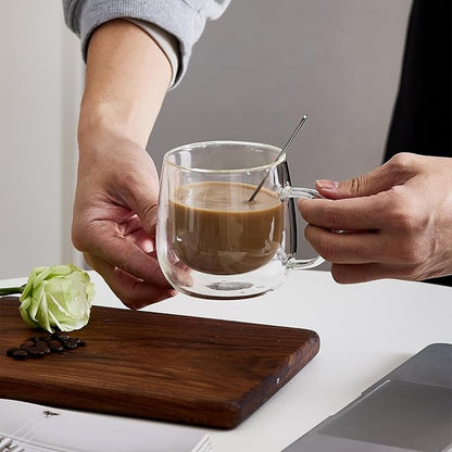 Double Wall Glass Coffee Mugs 10 Oz with Handle - Set of 1 | Insulated Clear Espresso Coffee Mug with Handle, Double Walled Coffee Cups for Cappuccino, Latte, Tea, Hot Drinks