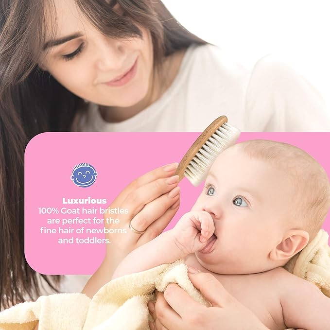 OCCObaby Wooden Baby Hairbrush Set for Newborns & Toddlers - Baby Comb for Cradle Cap - Baby Comb and Brush Set for Baby Grooming - Baby Scalp Brush for Cradle Cap - Toddler Comb