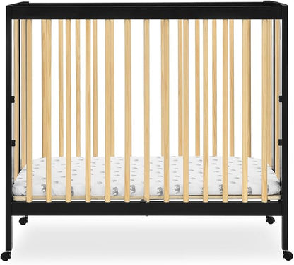 Delta Children Mia Portable Folding Mini Crib with 1.5-Inch Mattress - Greenguard Gold Certified, Ebony Black/Natural