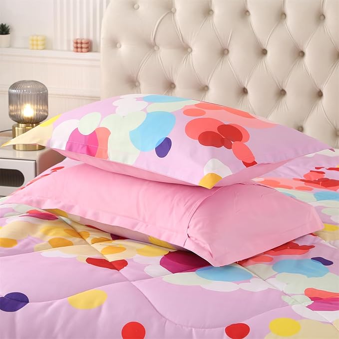ENCOFT Pink Comforter Set Queen for Girls and Boys, Premium 3 Piece Colorful Bubbles Bedding Set Color, Comfortable and Breathable for Teens and Adults, 1 Comforter and 2 Pillowcases