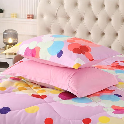 ENCOFT Pink Comforter Set Full for Girls and Boys Premium 3 Piece Rainbow Colorful Bubbles Bedding Set Kids Bed in A Bag All Season Comfortable for Teens and Adults with 1 Comforter and 2 Pillowcases