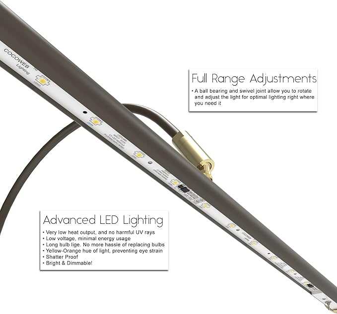Cocoweb 19" Dimmable Adjustable Energy-efficient LED Grand Piano Clip-on Lamp with Rotational Light Shade - Mahogany Bronze with Brass Accents - GPLED19MBD