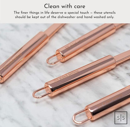 Styled Settings Copper Kitchen Utensils Set, 5-Piece | Copper Kitchen Accessories Includes Stainless Steel Ladle, Spoon, Pasta Fork, Spatula, and Skimmer - Unique Kitchen Gifts