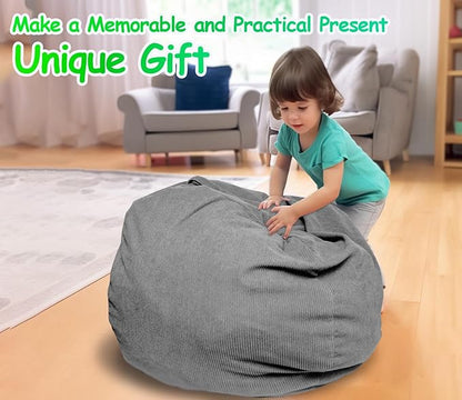 Premium Corduroy Stuffed Animal Storage Bean Bag Chair Cover (No Filler) for Organizing Plush Toys Or Textile Stuffable Bean Bag Sack for Adults Teens Children Lazy Chair Playroom Washable Cover
