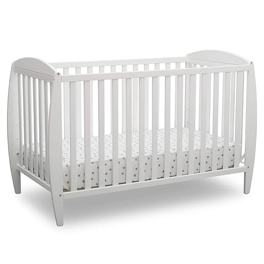 Delta Children Taylor 4-in-1 Convertible Baby Crib, Easy to Assemble, Sustainable New Zealand Wood, JPMA Certified, White