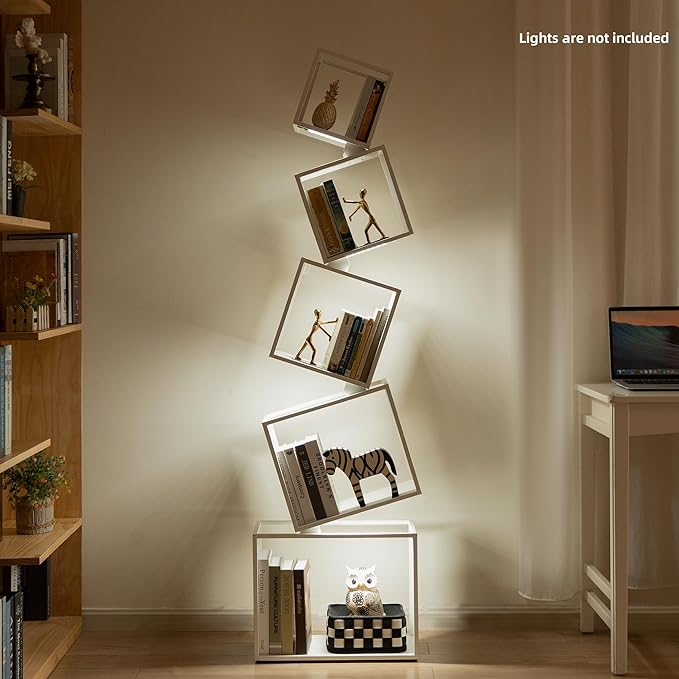 Bookshelf 2024 NEW, 5-Tier Bookshelves, 67" Tall White Bookshelf, Book Shelf, Bookcase, Modern Bookshelf, Storage Shelf for CDs/Books/Collections, Display Shelf for Livingroom, Bedroom, Office
