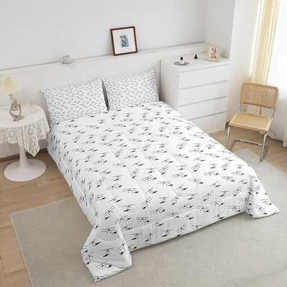 Airplane Bedding Set Full Size Flight Comforter Set for Kids Boys Girls Decor Vintage Aircraft Comforter Helicopter Flying Plane Blue and White Duvet Set Bedroom Quilt Set