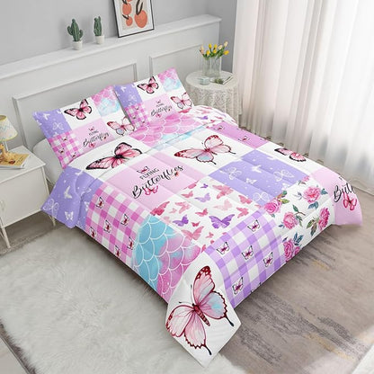 Datura home Kids Comforter Set Mermaid Scale Butterfly Printed Pattern Bedding Set with 1 Comforter and 2 Pillowcases for Girls Boys Bedroom All Season(Mermaid1 Queen)