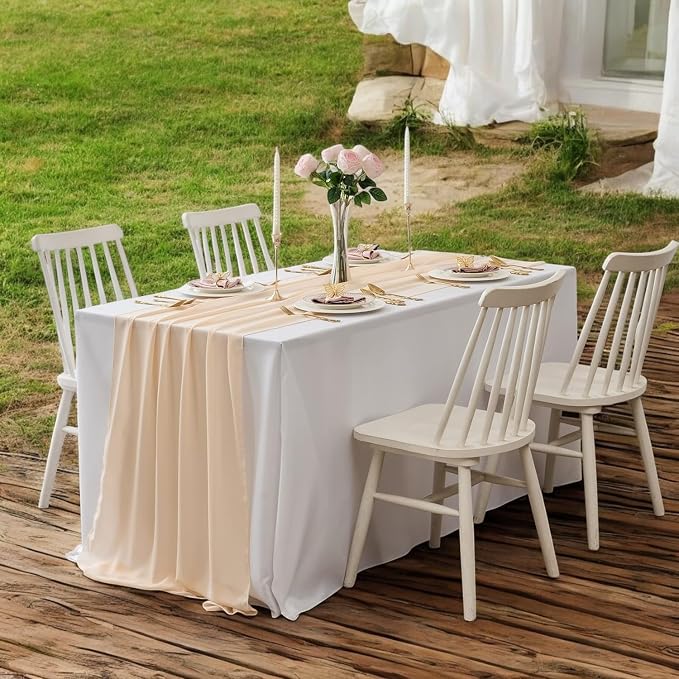 MDS Pack of 12 | Champagne Gold | 14ft Chiffon Table Runner 29x170 Inches Long Romantic Rustic Sheer Gauze Runner for Wedding Bridal Shower Birthday Banquets Engagement Spring Easter Boho Decorations