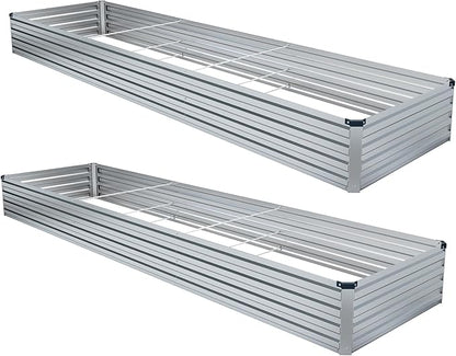 2 Pack 12x4x1FT Galvanized Raised Garden Beds Kit Outdoor Metal Gardening Planter Box for Vegetable Elevated Flower Herbs,Silver