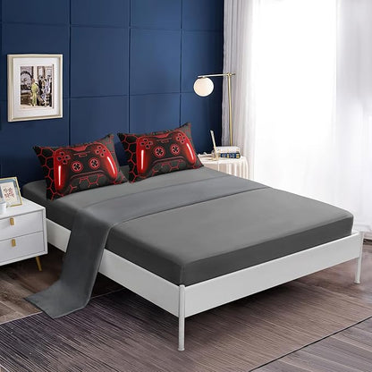 6 Pieces Bed in a Bag for Boys Bedding Sets Full Size,Gamer Comforter Sets for Boys Kids, Gaming Comforter Set for Boys Room Decor with Flat Sheet,Fitted Sheet,Pillowcase,Cushion Cover