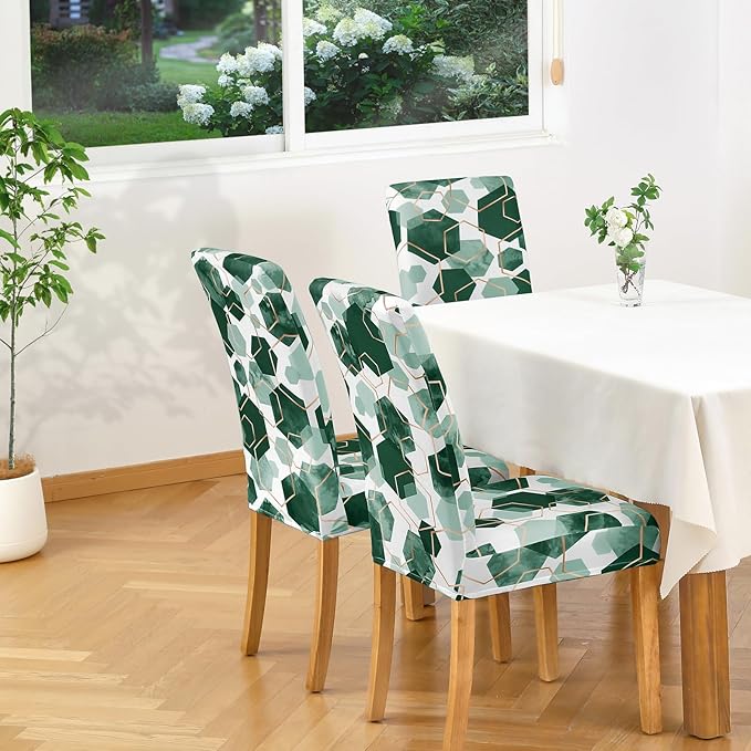 Gibelle Dining Room Chair Covers Set of 6, Soft Stretch Kitchen Chair Covers Slipcover Protector, Removable Washable Geometric Parson Chair Covers 6 Pack, Hunter Green