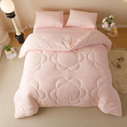 Pink Flower Comforter California King Pink Sunflower Print Bed Cal King Comforter Set 3 PCs Dark Pink Floral Comforter Set for Women Girls Bedroom Decor All Season Hotel Quality Comforter