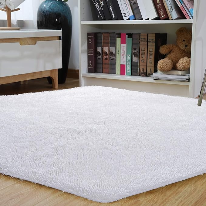 junovo Ultra Soft Rug for Nursery Children Room Baby Room Home Decor Dormitory Hexagon Carpet for Playhouse Princess Tent Kids Play Castle, Diameter 4.6 ft, White