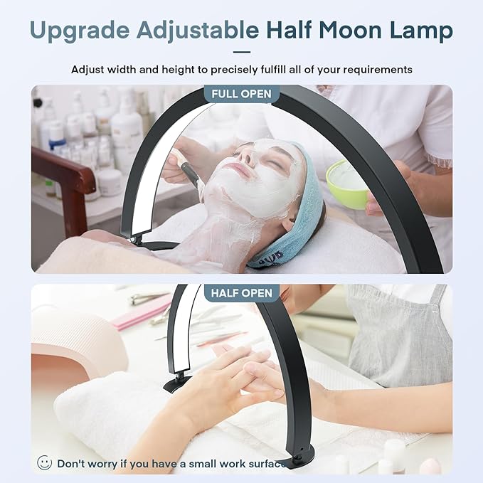 MYSWEETY Half Moon Light for Nail Desk, 29'' Foldable Led Nail Tech Lamp, Arch Table Lamp Estheticians Light with Remote, Lash Light Lamp for Eyelash Extensions, Tattoo, 7 Tones & 10 Brightness