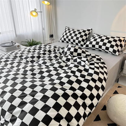 Wellboo Black White Plaid Comforter Sets California King Women Men Black and White Checkerboard Grid Bedding Comforters Cal King Cotton Boys Girls Modern Black Checkered Geometric Quilts Luxury White