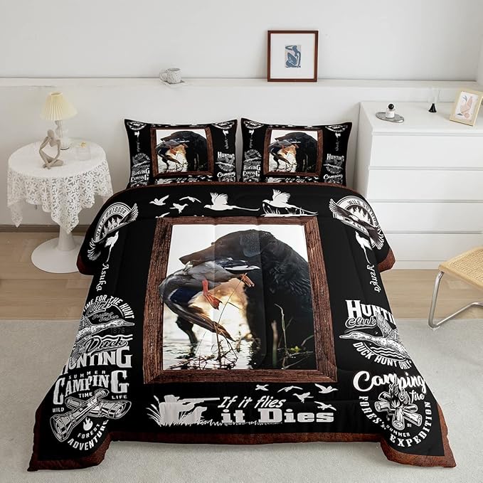 Feelyou Duck Hunting Comforter Hunting and Fishing Bedding Set for Kids Boys Girls Dog Hunter Comforter Set Wild Animal Inner Fill Duvet Set 1 Comforter Set with 2 Pillowcases Full Size