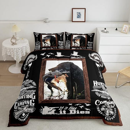 Feelyou Duck Hunting Comforter Hunting and Fishing Bedding Set for Kids Boys Girls Dog Hunter Comforter Set Wild Animal Inner Fill Duvet Set 1 Comforter Set with 2 Pillowcases King Size