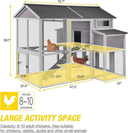 Aivituvin Chicken Coop for Chickens Super Large Outdoor Wooden Hen House with Run,Poultry Cage for 6 to10 Chickens with Two Nesting Box,Ramp,Extra Large