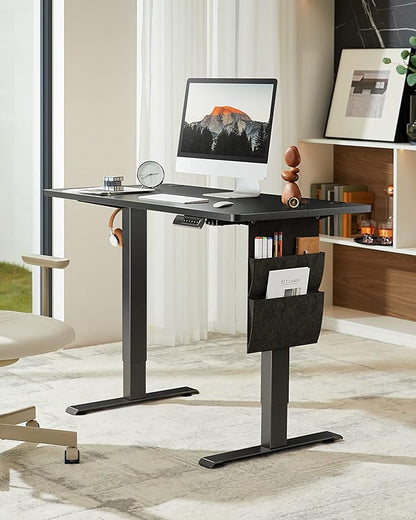 Standing Desk Adjustable Height, Electric Standing Desk with Starage Bag, Stand up Desk for Home Office Computer Desk Memory Preset with Headphone Hook, 48x24 Inch, Black