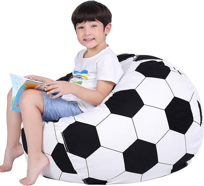 Lukeight Stuffed Animal Storage Bean Bag Chair Cover for Kids, Soccer Zipper Beanbag Chair Cover for Organizing Toddler & Kids' Rooms Plush Toys (Soccer, Large)