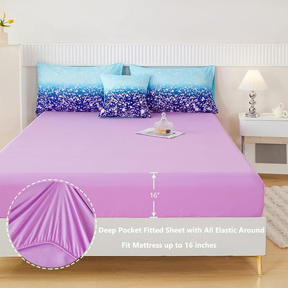 PERFEMET Queen Comforter Set with Sheets, 6 Pcs Blue Purple Girls Bedding Set, Tie Dye Rainbow Comforter for Queen Size Bed, Colorful Ombre Bedroom Decor Bed in A Bag for Teens Girls