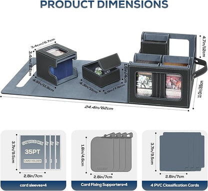 Trading Card Storage Box for MTG, card storage box with Commander Display，Multi-purpose Deck Case for MTG TCG Sports Card, 4 Toploaders, 4 Stoppers, 4 Colorful Dividers (Black & Grey)