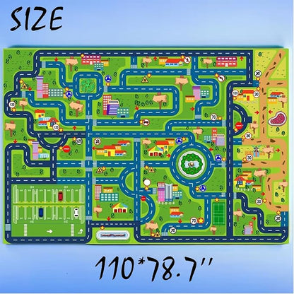 Car Rug Play Mat,Road Rug Kid Play Mat,Playroom Toy Car Mat, Kids Carpet City Map for Bedroom Classroom,Extra Large Thick (110X78.7 Inch)