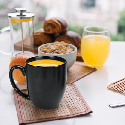 16 OZ Black Stoneware Coffee Mugs Set of 6 | Large Ceramic Coffee Cups with Handle, Porcelain Coffee Mugs Sets for Latte, Milk, Tea and Juice