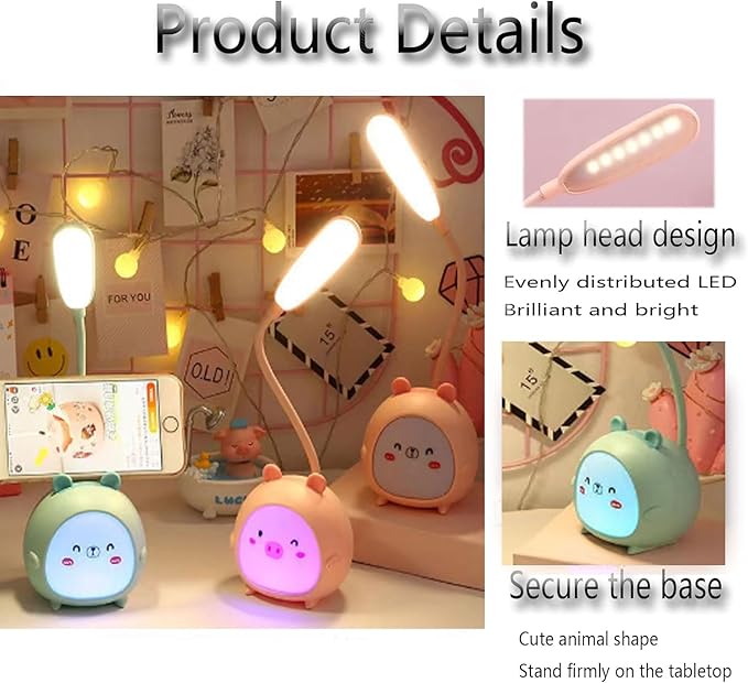 LED Desk Lamp，Mini Dog Night Light,Portable LED Table Light, Cute Foldable USB Rechargeable Reading Light Bedroom Children's Bedside Study (Pink)