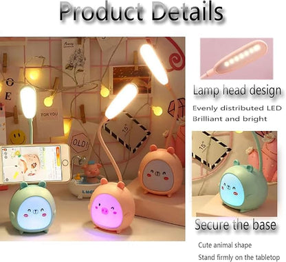 LED Desk Lamp，Mini Dog Night Light,Portable LED Table Light, Cute Foldable USB Rechargeable Reading Light Bedroom Children's Bedside Study (Pink)