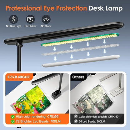 Desk Lamp for College Dorm Room,55 Lighting Modes Dorm Lamp for Dorm Desk Lamp,700 Lumen LED Desk Lamp with USB Charging Port,Desk Light with Clock+Pen Holder,Desk Lamps for Home Office Lamp for Desk
