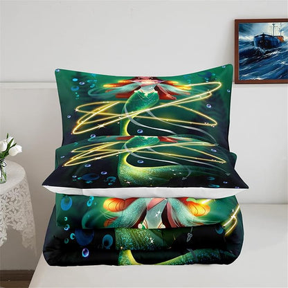 Mermaid Comforter Set for Girls Queen Size Deep Sea Magic Mermaid Bedding Sets for Girls Ultra Soft Mermaid Bedroom Decor with 1 Mermaid Quilt and 2 Pillowcases for Girls Bedroom Set All Season