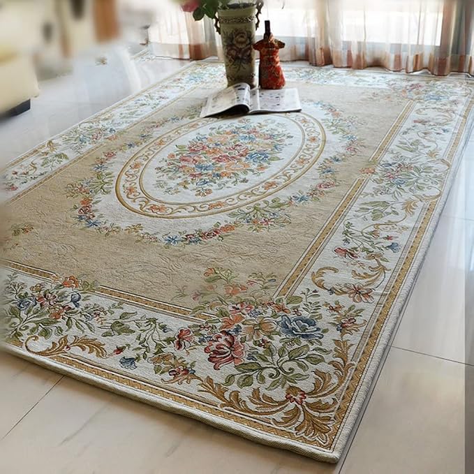 Home Collection Floral Area Rugs Rural Rose Design Accent Carpet for Living Room/Dining Room Floo, 6′6″ × 9′6″, Beige Garden