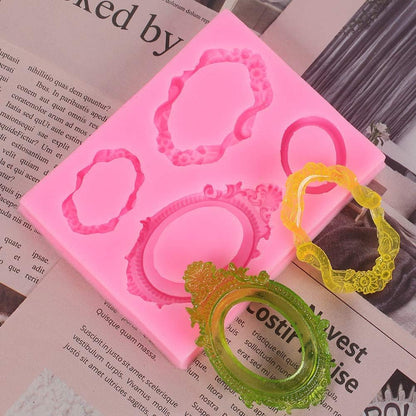 D-Doner 6 pcs Picture Frames Fondant Molds Photo Mirror Silicone Wedding Cake Decorating Mold for Cookie, Chocolate, Candy, Cupcake Topper, Polymer Clay, Soap Wax Making