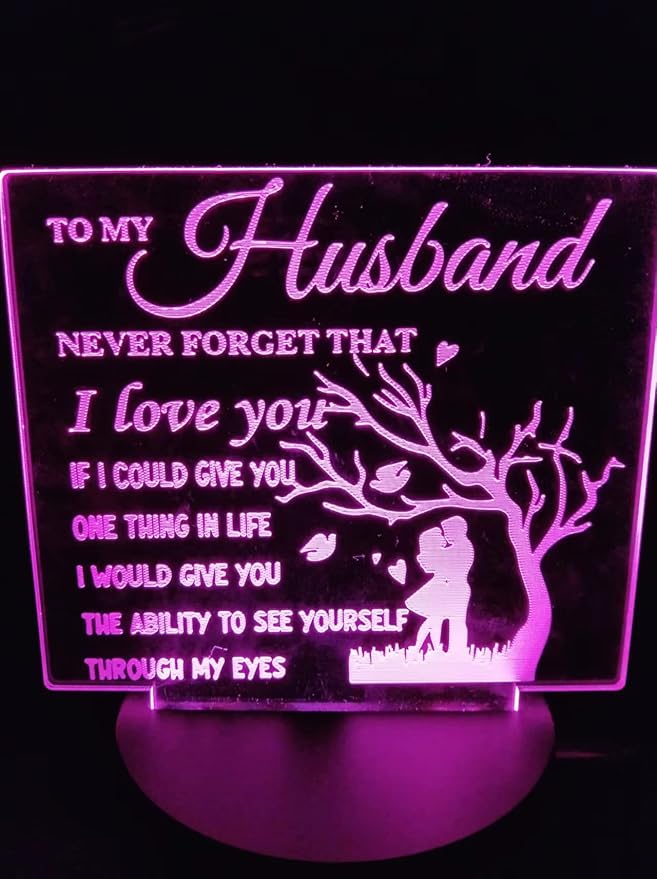 to My Husband from Wife, to My Husband 3D Optical Illusion 2 Functions 7 Color RGB Colorful USB Charging or AA Battery - Acrylic Panel Birthday Wedding Gifts for Husband