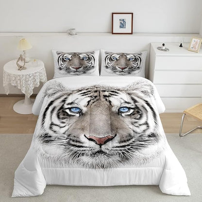 Erosebridal Boys Tiger Comforter Set Queen Size, Wild Animal Print Down Comforter for Boys Girls Teens Adult Bedroom, Grey Tiger Skin Duvet Insert Black White Stripe Bedding Comforters for Bedroom