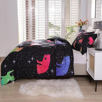 ENCOFT Cat Full Bedding Comforter Set Full for Girls and Boys Premium 3 Piece Cats Bedding Set Black Comfortable and Breathable for Teens and Adults with 1 Comforter and 2 Pillowcases