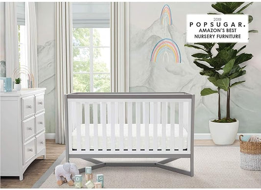 Delta Children Tribeca 4-in-1 Convertible Crib, White/Grey
