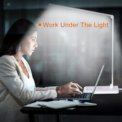 LED Desk Lamp with Wireless Charger,Eye-Caring Table Lamps,Stepless Dimmable Office Lamp with USB Charging Port,Touch/Memory/Timer Function,25 Brightness Lighting,Foldable Lamp