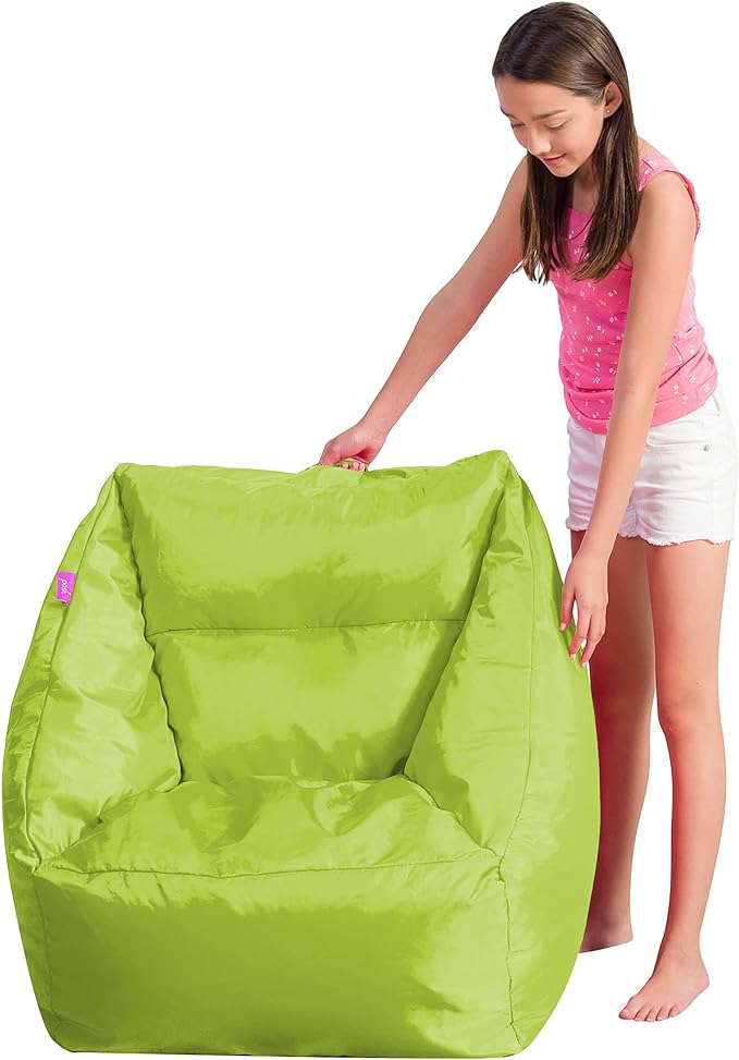 Posh Creations Structured Comfy Seat for Playrooms and Bedrooms, Large Bean Bag Chair, Coronado Chair, Lime