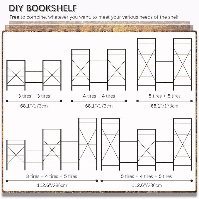 4NM Bookshelf 4 Tier Industrial Bookcase Home Office Adjustable Bookshelves Storage Shelves Organizer Vintage Book Shelf Display Rack for Living Room, Bedroom,Home - Rustic Brown