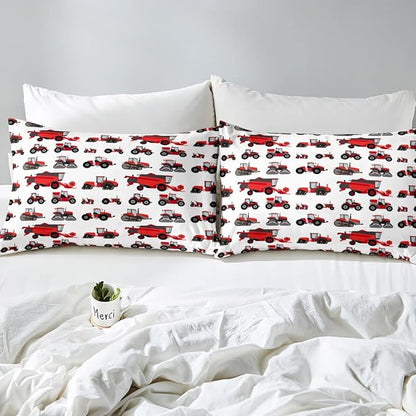Erosebridal Red Tractor Comforter Set Full Size Heavy Equipment Truck Down Comforter Kids Boys Girls Teens Harvester Tractor Bedding Set Construction Excavator Farm Equipment Quilt Set