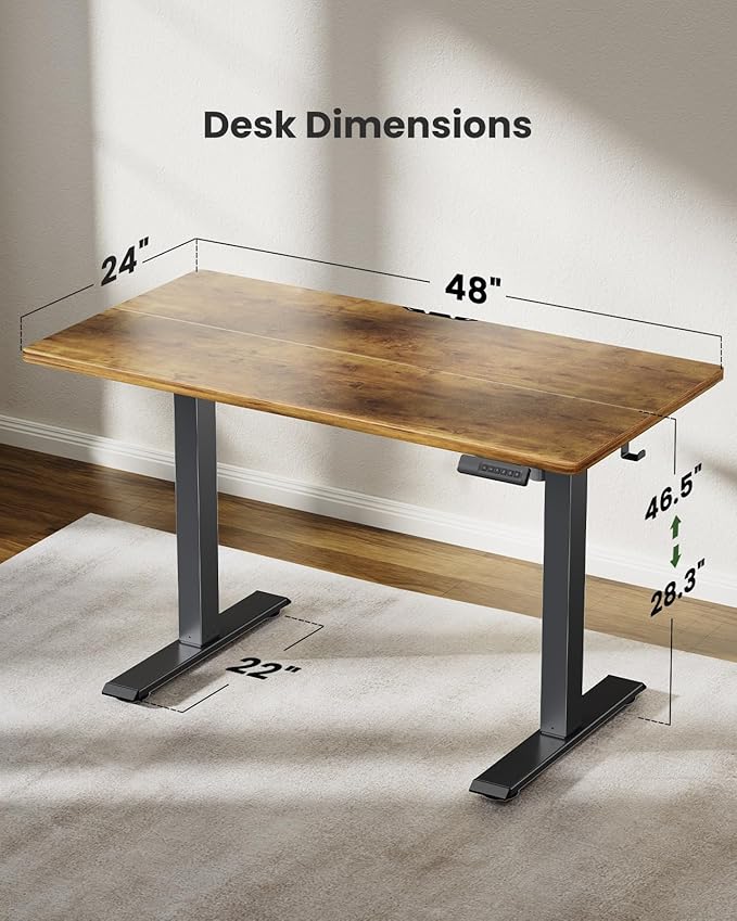 Marsail Electric Standing Desk, 48 * 24 Inch Height Adjustable Sit Stand up Desk with 3 Memory Preset, Headphone Hook Computer Desk Workstation for Home Office, Treadmill Pad