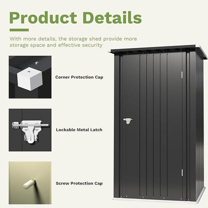Devoko 3x3 FT Outdoor Storage Shed, Small Garden Tool Shed with Single Lockable Door, Metal Tool Storage Shed with Sloping Roof, Outside Shed for Backyard Patio Lawn, Black