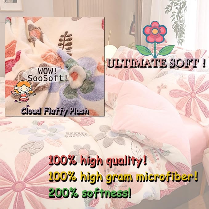 MorroMorn Pink Duvet Cover Queen, Floral Bedding Sets, Comforter Covers Set, Down Alternative Blanket Ultra Soft Kawaii Cute Blooming Flowers for Girls Kids Teen Women Full Double Size