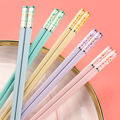 Chopsticks Reusable Dishwasher Safe, Premium Japanese Chinese Korean Non-slip Chopsticks, Lightweight, 9.6 inches - Colorful Sakura Gift Chop sticks, 5 Pairs